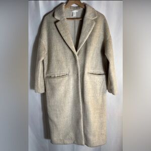 H&M Wool Blend Single Breasted Beige Midi Coat Light- 8
